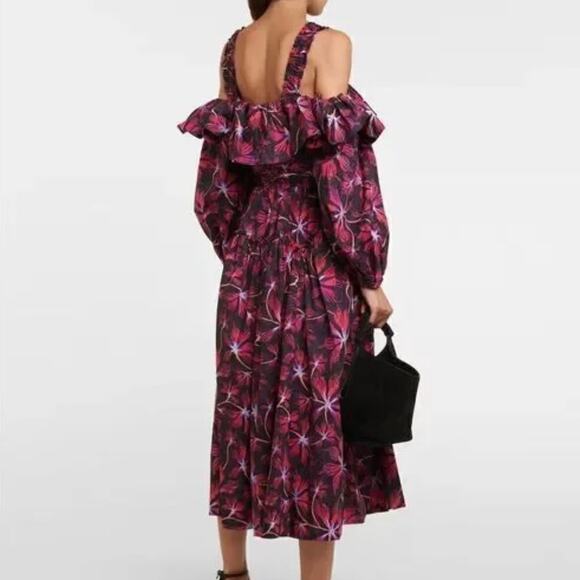 NWT ULLA JOHNSON Caprice Floral Cotton Midi Dress - Zinnia - Multicolor - Size 4 - Picture 3 of 10